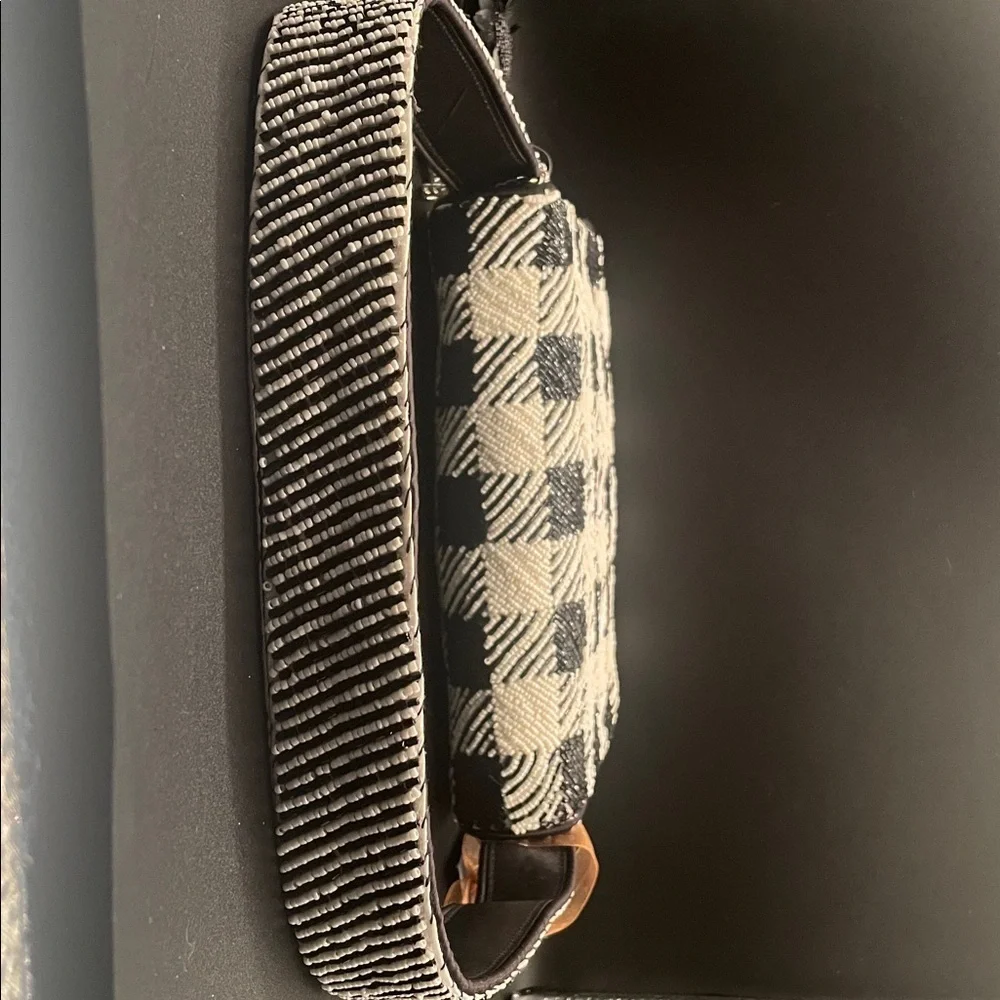 VIRAL Black and White Checkered Beaded Bag w/Swan Charm Handmade in India NWT